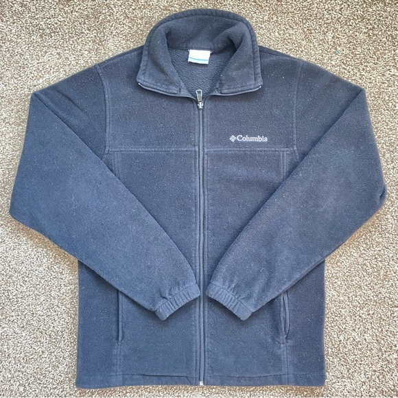 Black fleece pile zip up turtleneck jacket with zip up pockets- men’s size small - Picture 1 of 4